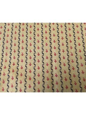 Quilting Cotton Fabric 1/4 yard x 34" Yellow Cream Stripes Red Floral Pattern Vt
